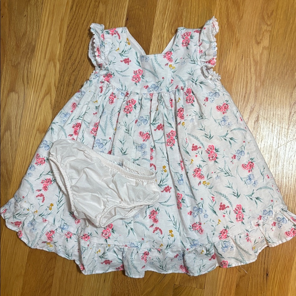 Janie and Jack Cream Dress with Pink and Yellow Floral Pattern